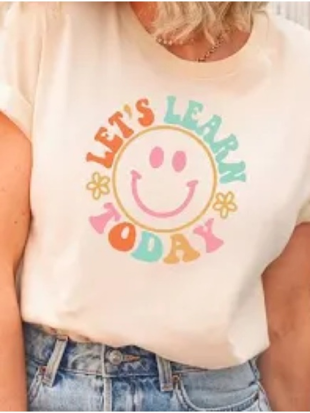 Smiley Face Teacher Cream Graphic Tee